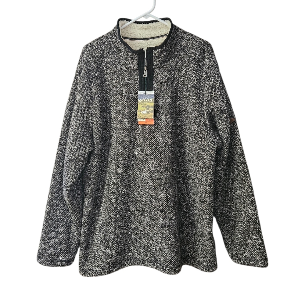 Orvis Brighton Quarter Zip Pullover Sweater Sherpa Lined NEW Men's XXL Black